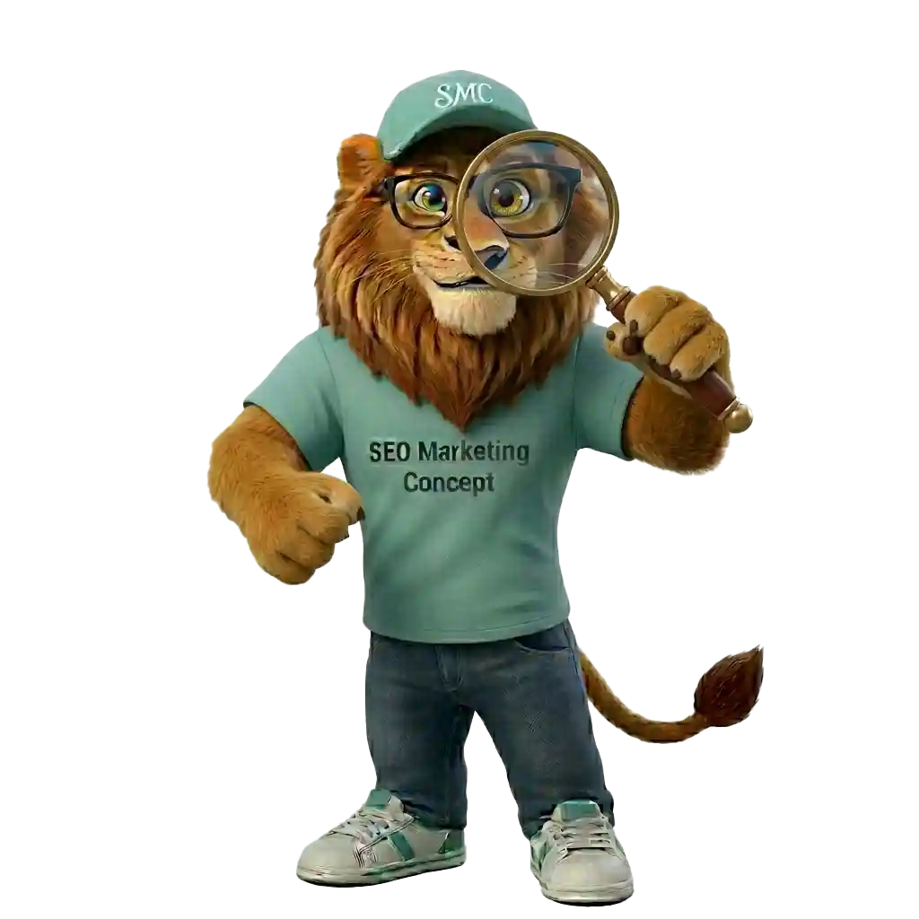 mascotte de seo marketing concept avec une loupe