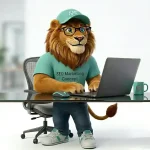 Mascotte seo marketing concept devant un ordinateur